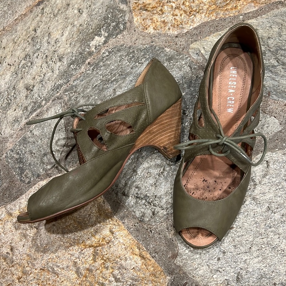 Chelsea crew Mary Jane vintage inspired heels sage colored green